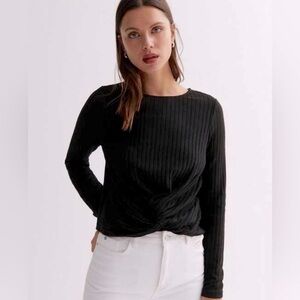 Zara black ribbed cropped Lycra long-sleeved twist-front top XL